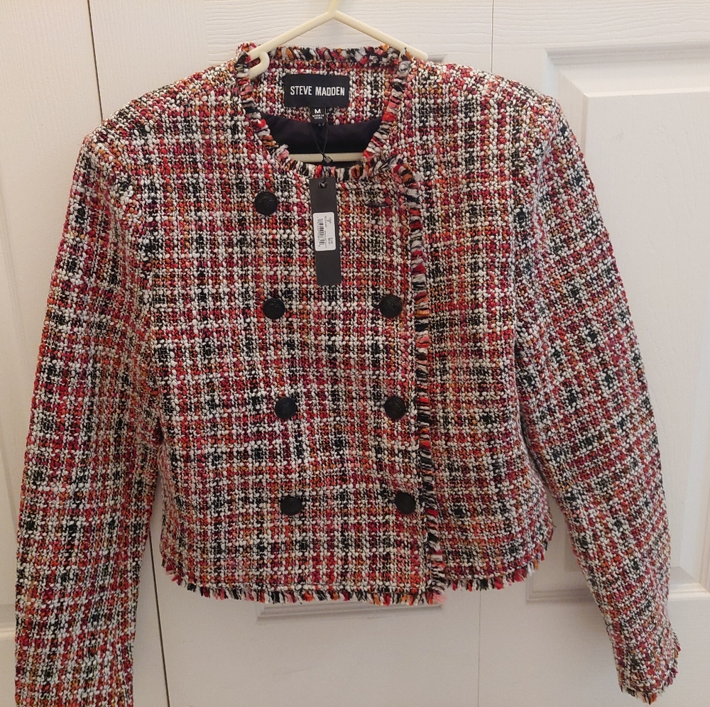 Steve Madden Antoinette Cropped Jacket Speckled Multi Colored Womens Medium